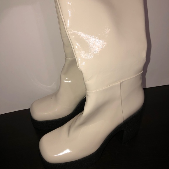 JEFFREY CAMPBELL Refresh Platform High Block Heel Boots Ice Crinkle Patent - Picture 7 of 9